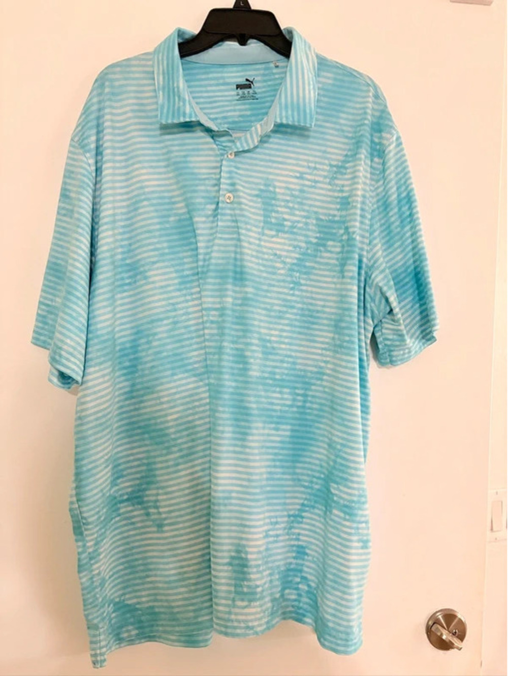 XXL PUMA Cloudspun Teal Tie-Dye Stripe Polo w\stylish horizontal stripes